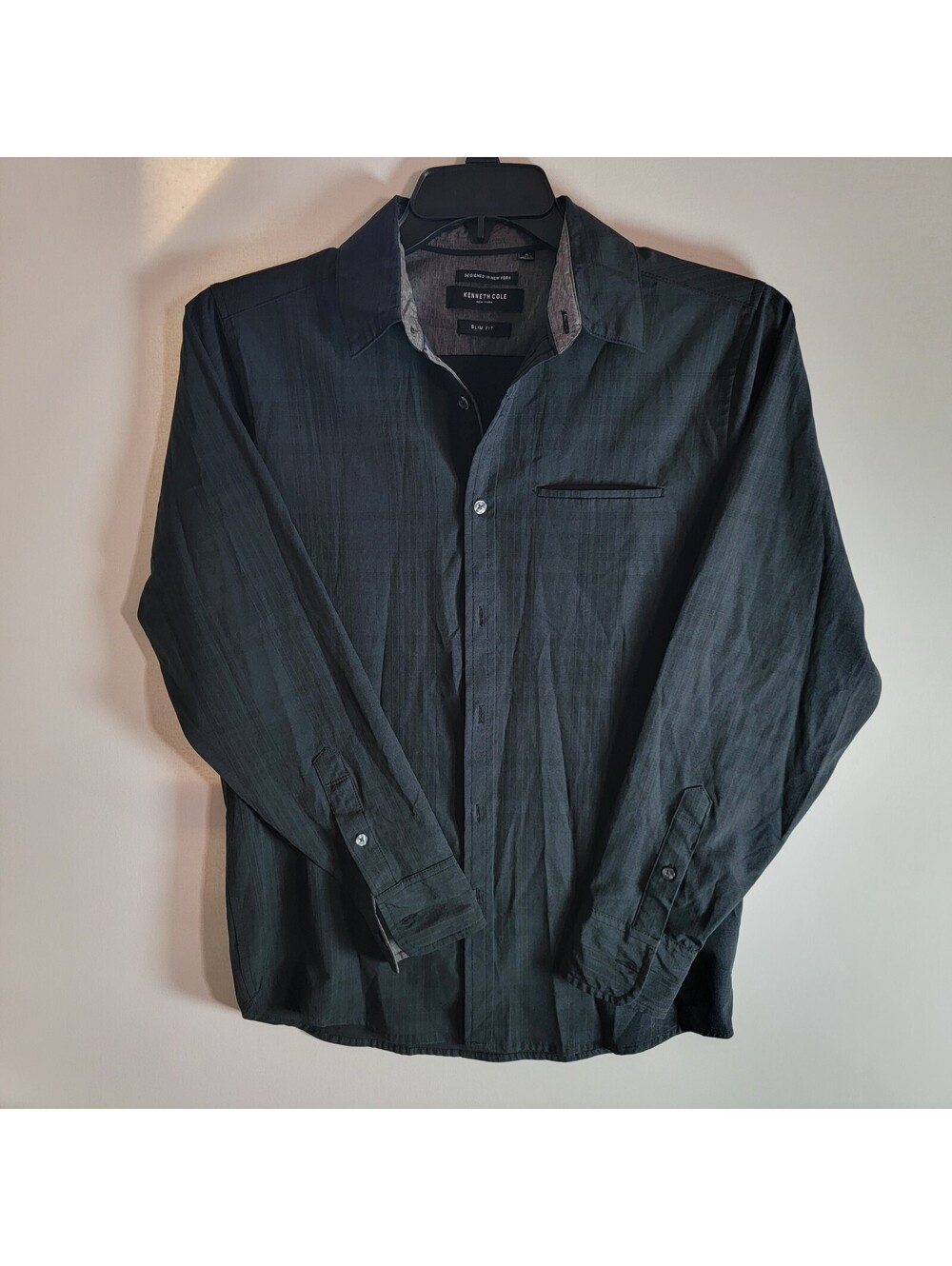 Kenneth Cole New York Men's Slim Fit Button-Down Shirt - Black/Grey Texture S